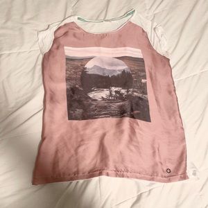 Numph blouse tee. Silky with sheer back. Size M
